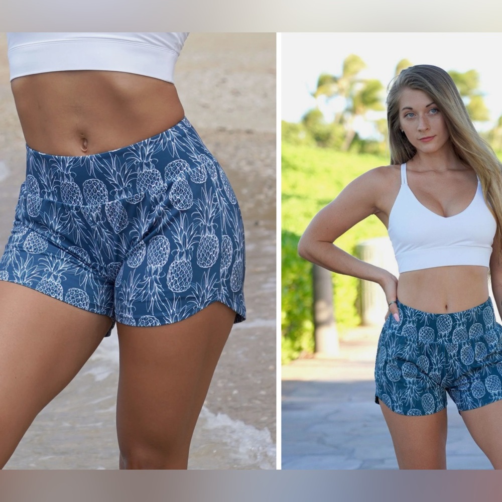 Love fitness apparel ocean blue pineapple runner shorts